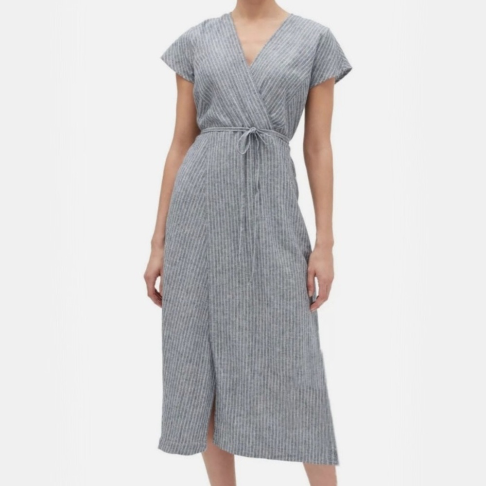 Banana Republic | Chambray Striped Faux Wrap Maxi Dress Linen Small